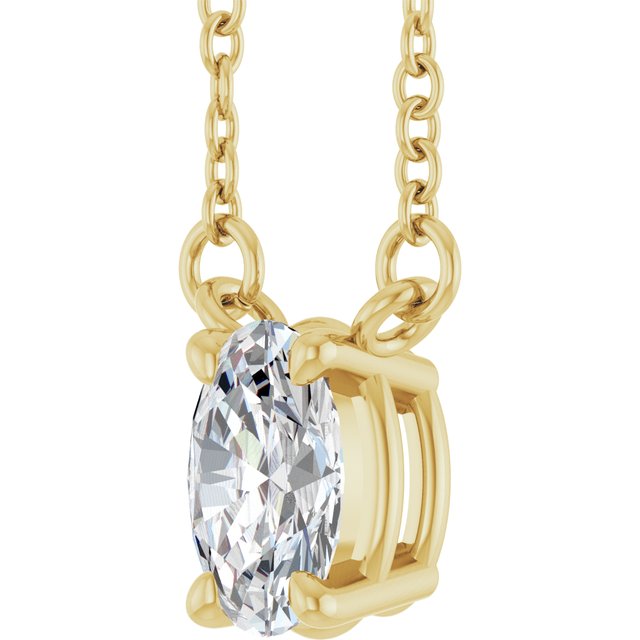 Halskjede i 14 kt gult gull med laboratoriedyrket diamant, 1,00 ct totalt, oval sten 8 × 5,8 mm, 45,7 cm fra Smykke24