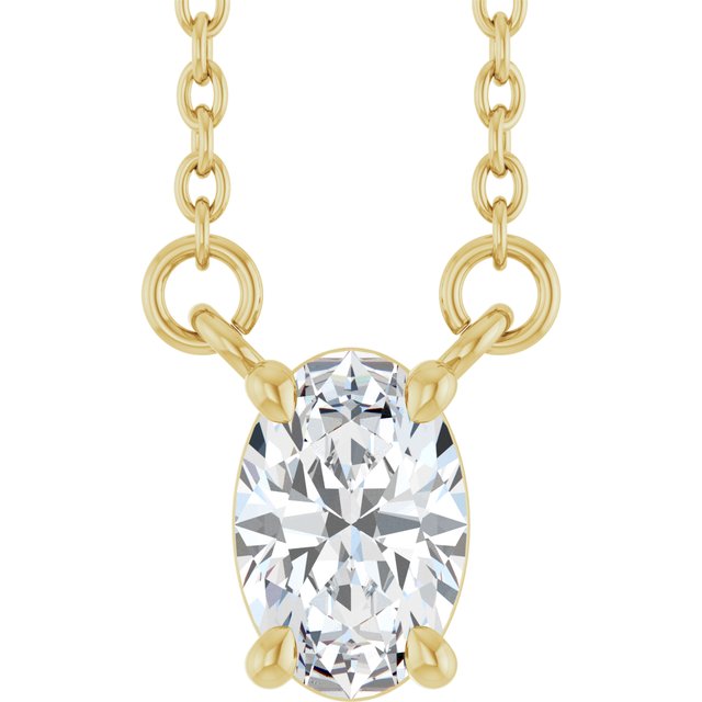 Halskjede i 14 kt gult gull med laboratoriedyrket diamant, 0,375 ct totalt, oval sten 6 × 4 mm, 45,7 cm fra Smykke24