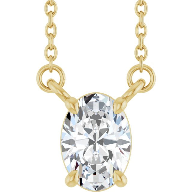 Halskjede i 14 kt gult gull med laboratoriedyrket diamant, 0,75 ct totalt, oval sten 7 × 5 mm, 45,7 cm fra Smykke24