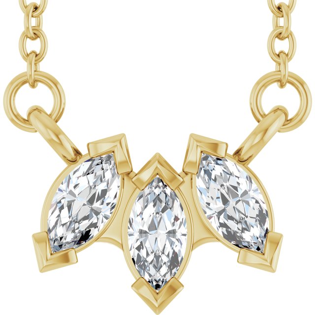 Halskjede i 14 kt gult gull med laboratoriedyrket diamant, 0,20 ct totalt, navetteformet sten 4 × 2 mm, 45,7 cm fra Smykke24