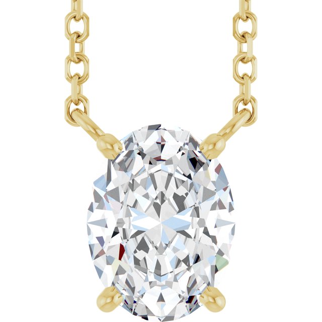 Halskjede i 14 kt gult gull med laboratoriedyrket diamant, 1,00 ct totalt, oval sten 8 × 6 mm, 45,7 cm fra Smykke24
