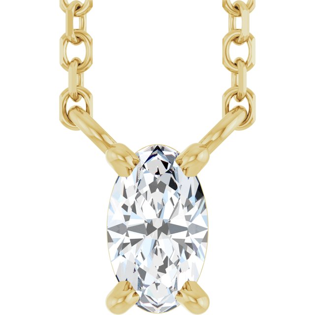 Halskjede i 14 kt gult gull med laboratoriedyrket diamant, 0,20 ct totalt, oval sten 5 × 3 mm, 45,7 cm fra Smykke24