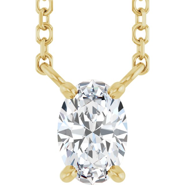 Halskjede i 14 kt gult gull med laboratoriedyrket diamant, 0,375 ct totalt, oval sten 6 × 4 mm, 45,7 cm fra Smykke24