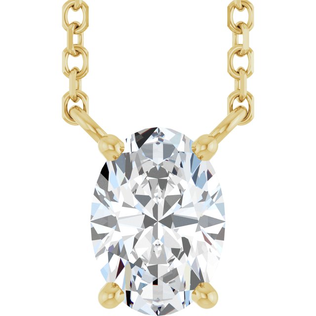 Halskjede i 14 kt gult gull med laboratoriedyrket diamant, 0,75 ct totalt, oval sten 7 × 5 mm, 45,7 cm fra Smykke24