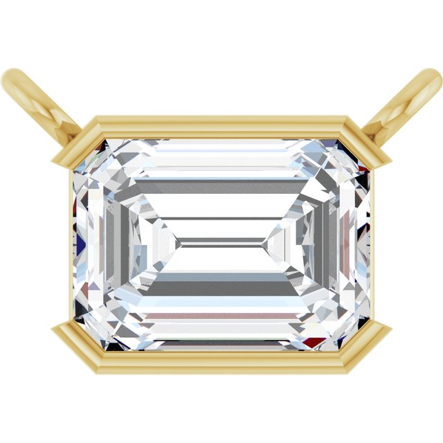Edelstensanheng i 14 kt gult gull med laboratoriedyrket diamant og smaragd, 1,00 ct totalt, smaragdslipt sten 7 × 5 mm fra Smykke24