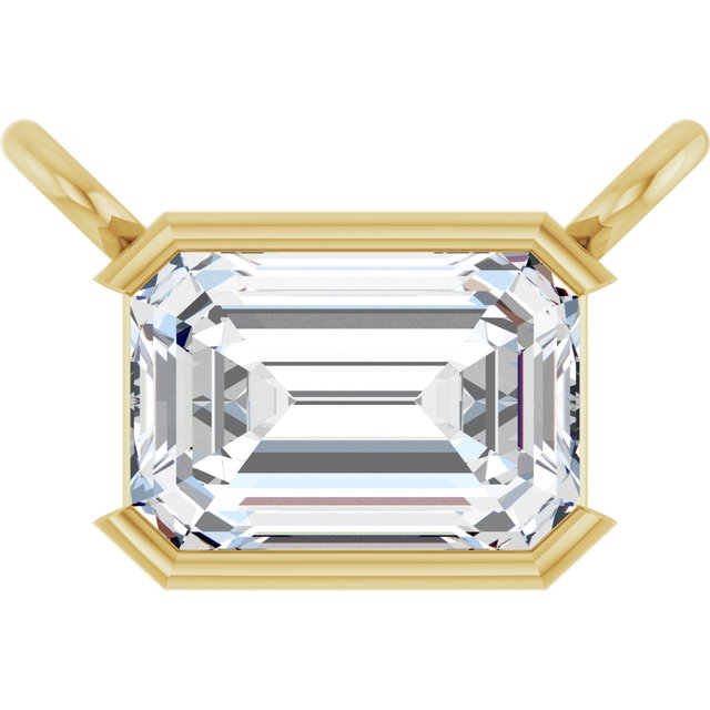 Edelstensanheng i 14 kt gult gull med laboratoriedyrket diamant og smaragd, 0,75 ct totalt, smaragdslipt sten 6 × 4 mm fra Smykke24