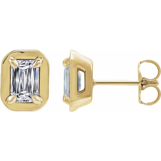 Øredobber i 14 kt gult gull med laboratoriedyrket diamant og smaragd, 1,20 ct totalt, smaragdslipt sten 6 × 4 mm (par) fra Smykke24