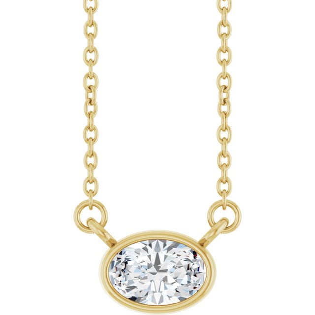 Halskjede i 14 kt gult gull med laboratoriedyrket diamant, 0,375 ct totalt, oval sten 6 × 4 mm, 45,7 cm fra Smykke24