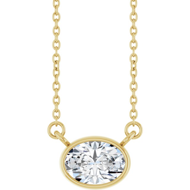 Halskjede i 14 kt gult gull med laboratoriedyrket diamant, 0,875 ct totalt, oval sten 7 × 5 mm, 45,7 cm fra Smykke24