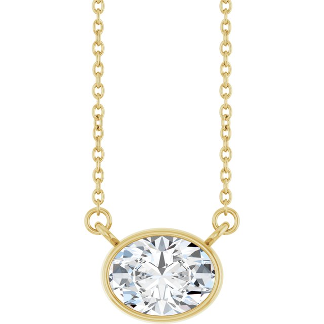 Halskjede i 14 kt gult gull med laboratoriedyrket diamant, 1,00 ct totalt, oval sten 8 × 6 mm, 45,7 cm fra Smykke24