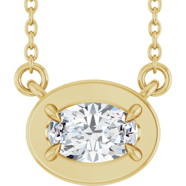 Halskjede i 14 kt gult gull med laboratoriedyrket diamant, 0,375 ct totalt, oval sten 6 × 4 mm, 45,7 cm fra Smykke24