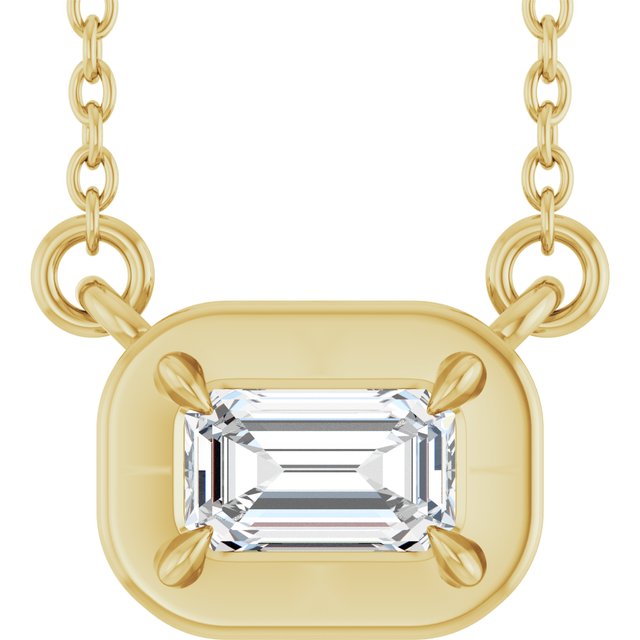 Halskjede i 14 kt gult gull med laboratoriedyrket diamant og smaragd, 0,33 ct totalt, smaragdslipt sten 5 × 3 mm, 45,7 cm fra Smykke24