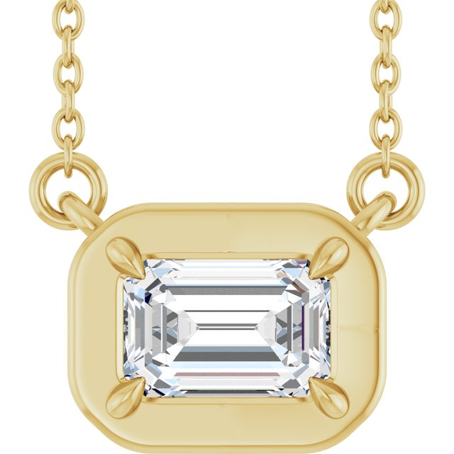 Halskjede i 14 kt gult gull med laboratoriedyrket diamant og smaragd, 0,625 ct totalt, smaragdslipt sten 6 × 4 mm, 45,7 cm fra Smykke24