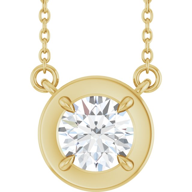 Halskjede i 14 kt gult gull med laboratoriedyrket diamant, 0,75 ct totalt, rund sten 6 mm, 45,7 cm fra Smykke24