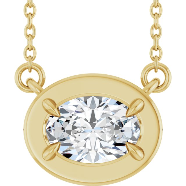 Halskjede i 14 kt gult gull med laboratoriedyrket diamant, 0,75 ct totalt, oval sten 7 × 5 mm, 45,7 cm fra Smykke24