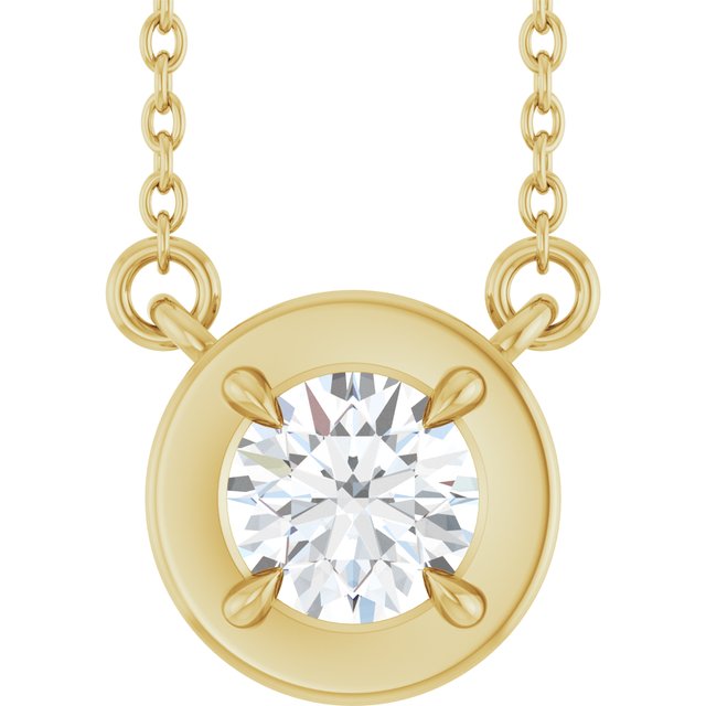Halskjede i 14 kt gult gull med laboratoriedyrket diamant, 0,50 ct totalt, rund sten 5 mm, 45,7 cm fra Smykke24