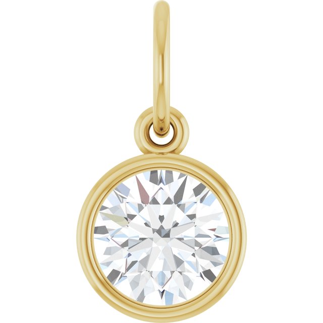 Edelstensanheng i 14 kt gult gull med laboratoriedyrket diamant, 1,00 ct totalt, rund sten 6,5 mm fra Smykke24
