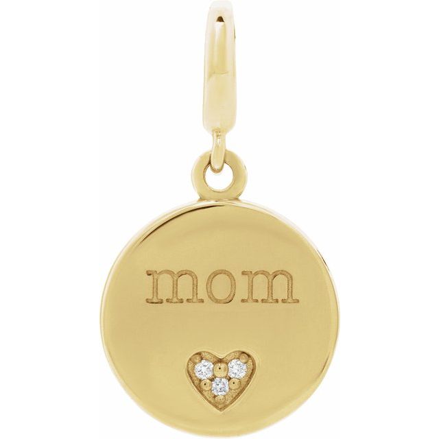 Hjerteanheng «Mom» i 14 kt gult gull med laboratoriedyrket diamant, 0,01 ct totalt fra Smykke24