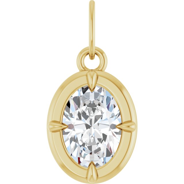 Edelstensanheng i 14 kt gult gull med laboratoriedyrket diamant, 0,75 ct totalt, oval sten 7 × 5 mm, 15,4 × 7,6 mm fra Smykke24