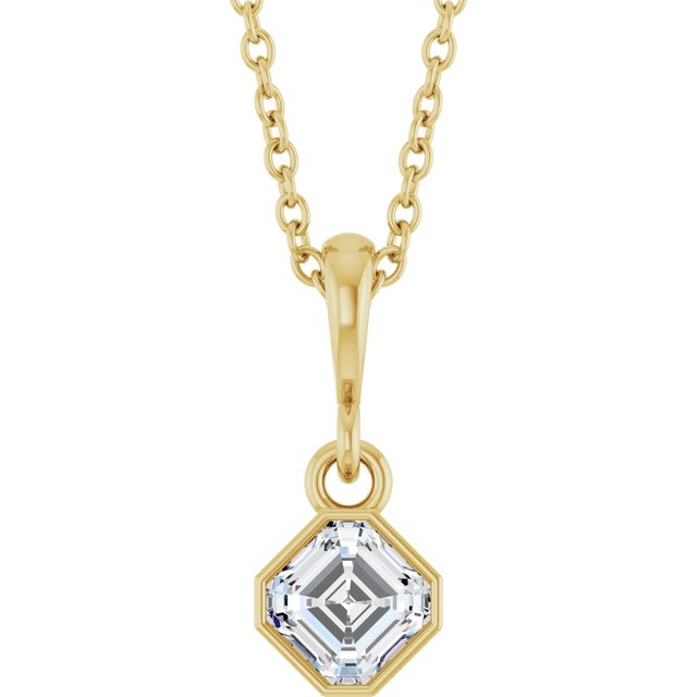 Halskjede i 14 kt gult gull med laboratoriedyrket diamant, 0,33 ct totalt, asscherslipt sten 4 × 4 mm, 45,7 cm fra Smykke24