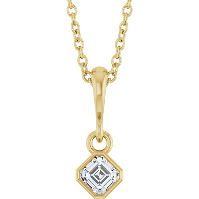 Halskjede i 14 kt gult gull med laboratoriedyrket diamant, 0,17 ct totalt, asscherslipt sten 3 × 3 mm, 45,7 cm fra Smykke24
