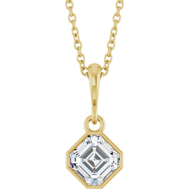 Halskjede i 14 kt gult gull med laboratoriedyrket diamant, 0,75 ct totalt, asscherslipt sten 5 × 5 mm, 45,7 cm fra Smykke24