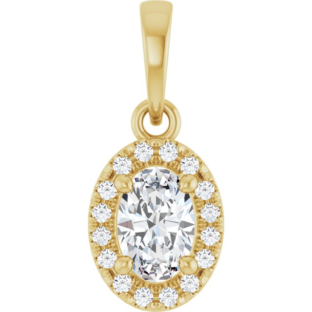 Haloanheng i 14 kt gult gull med laboratoriedyrket diamant, 0,375 ct totalt, oval sten 6 × 4 mm fra Smykke24