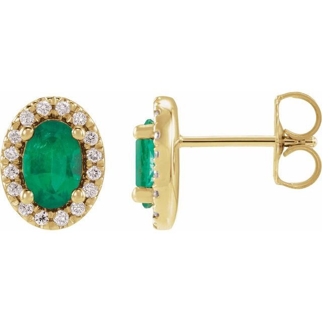 Øredobber i 14 kt gult gull med laboratoriedyrket diamant og labfremstilt smaragd, 0,125 ct totalt, oval sten 6 × 4 mm (par) fra Smykke24