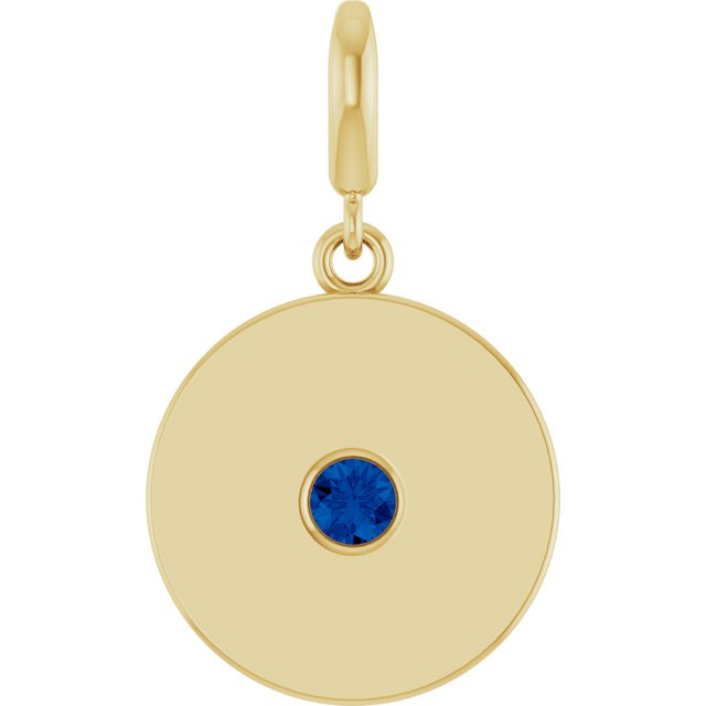 Edelstensanheng i 14 kt gult gull med labfremstilt blå safir, rund sten 3 mm, 24,2 × 14,2 mm fra Smykke24
