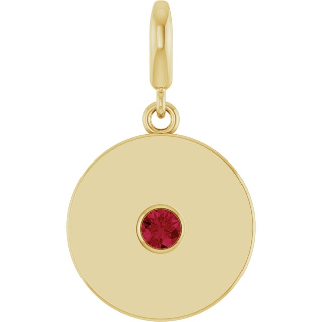 Edelstensanheng i 14 kt gult gull med labfremstilt rubin, rund sten 3 mm, 24,2 × 14,2 mm fra Smykke24