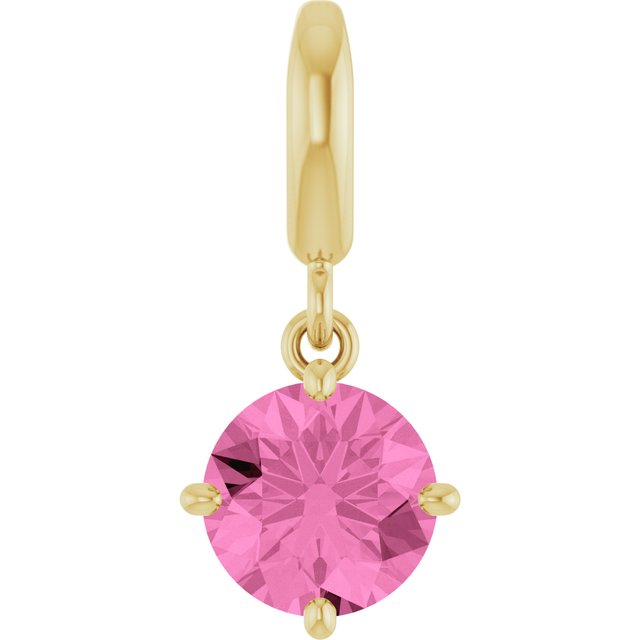 Edelstensanheng i 14 kt gult gull med labfremstilt rosa safir, rund sten 6 mm, 16,3 × 7,2 mm fra Smykke24