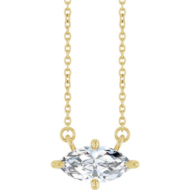 Halskjede i 14 kt gult gull med laboratoriedyrket diamant, 1,00 ct totalt, navetteformet sten 10 × 5 mm, 45,7 cm fra Smykke24