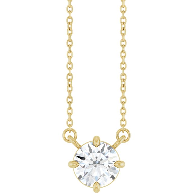 Halskjede i 14 kt gult gull med laboratoriedyrket diamant, 1,00 ct totalt, rund sten 6,5 mm, 45,7 cm fra Smykke24