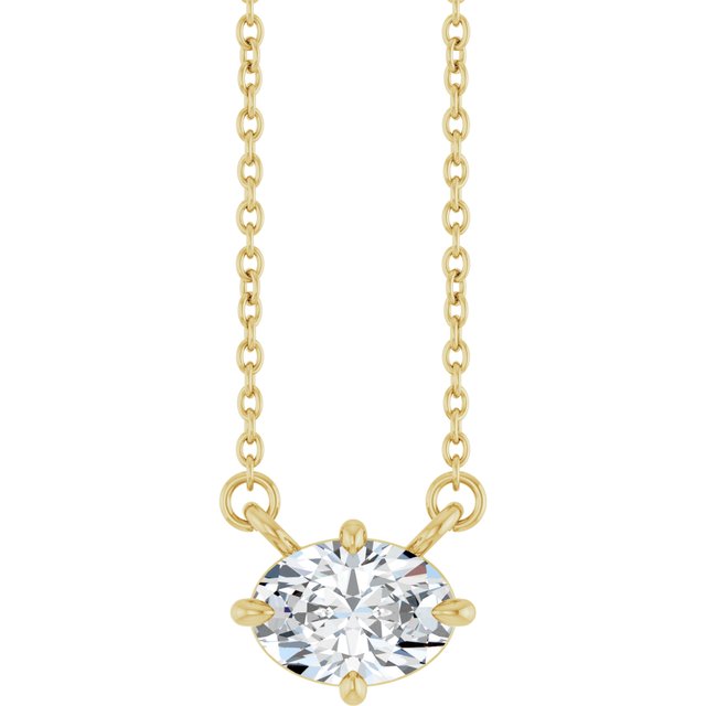 Halskjede i 14 kt gult gull med laboratoriedyrket diamant, 0,75 ct totalt, oval sten 7 × 5 mm, 45,7 cm fra Smykke24