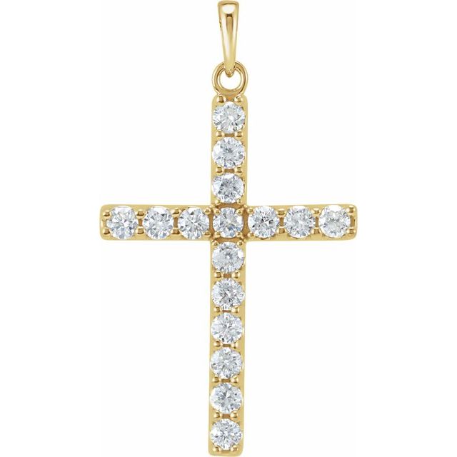 Korsanheng i 14 kt gult gull med laboratoriedyrket diamant, 1,00 ct totalt, rund sten 2,5 mm fra Smykke24