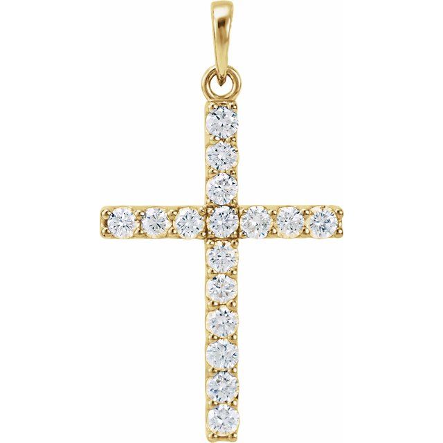 Korsanheng i 14 kt gult gull med laboratoriedyrket diamant, 0,50 ct totalt, rund sten 2 mm fra Smykke24