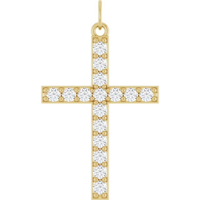 Korsanheng i 14 kt gult gull med laboratoriedyrket diamant, 0,50 ct totalt, rund sten 2 mm fra Smykke24
