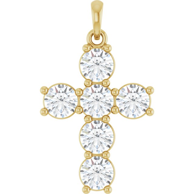 Korsanheng i 14 kt gult gull med laboratoriedyrket diamant, 1,50 ct totalt, rund sten 4,1 mm fra Smykke24