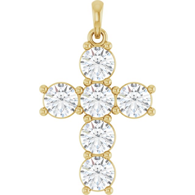 Korsanheng i 14 kt gult gull med laboratoriedyrket diamant, 2 ct totalt, rund sten 4,3 mm fra Smykke24