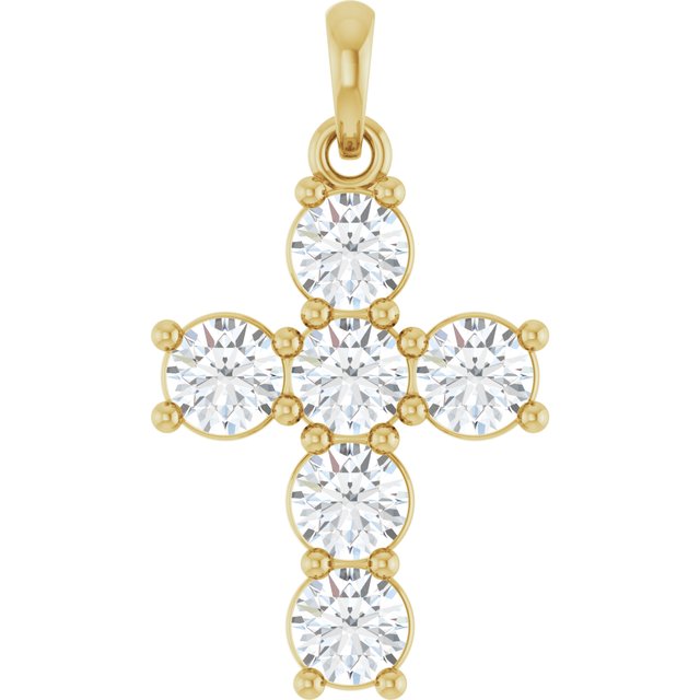 Korsanheng i 14 kt gult gull med laboratoriedyrket diamant, 1,00 ct totalt, rund sten 3,6 mm fra Smykke24
