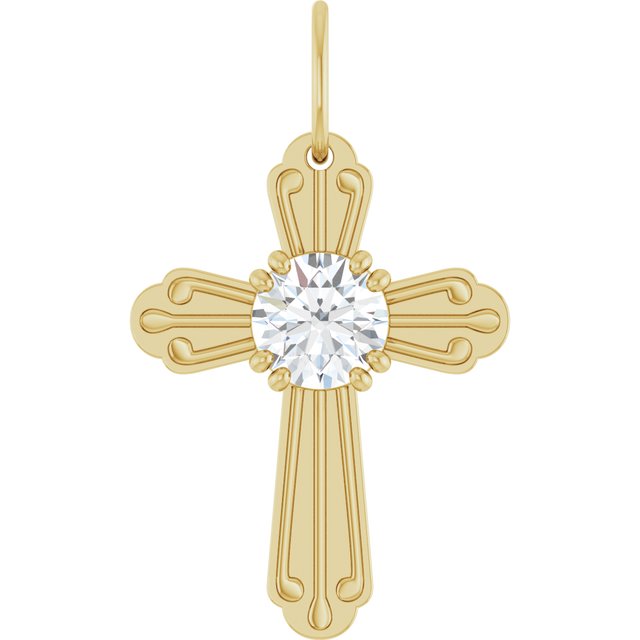 Korsanheng i 14 kt gult gull med laboratoriedyrket diamant, 0,50 ct totalt, rund sten 5,2 mm fra Smykke24