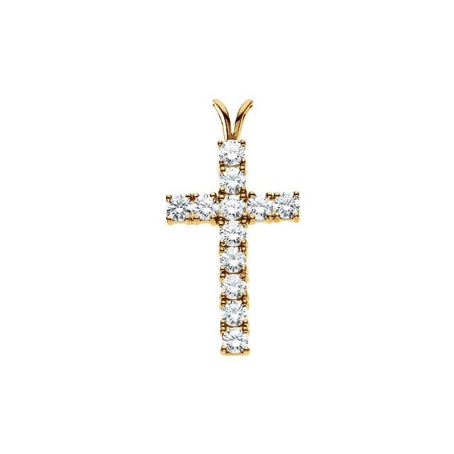 Korsanheng i 14 kt gult gull med laboratoriedyrket diamant, 1,25 ct totalt, rund sten 3 mm fra Smykke24